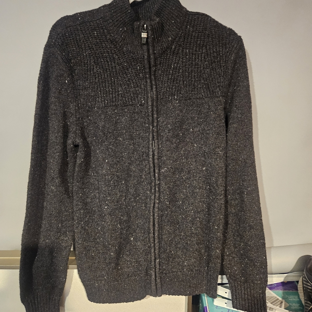 METHOD Full Zip Up Long Sleeve Ribbed Grey Knit Cardigan Sweater Men's Size M